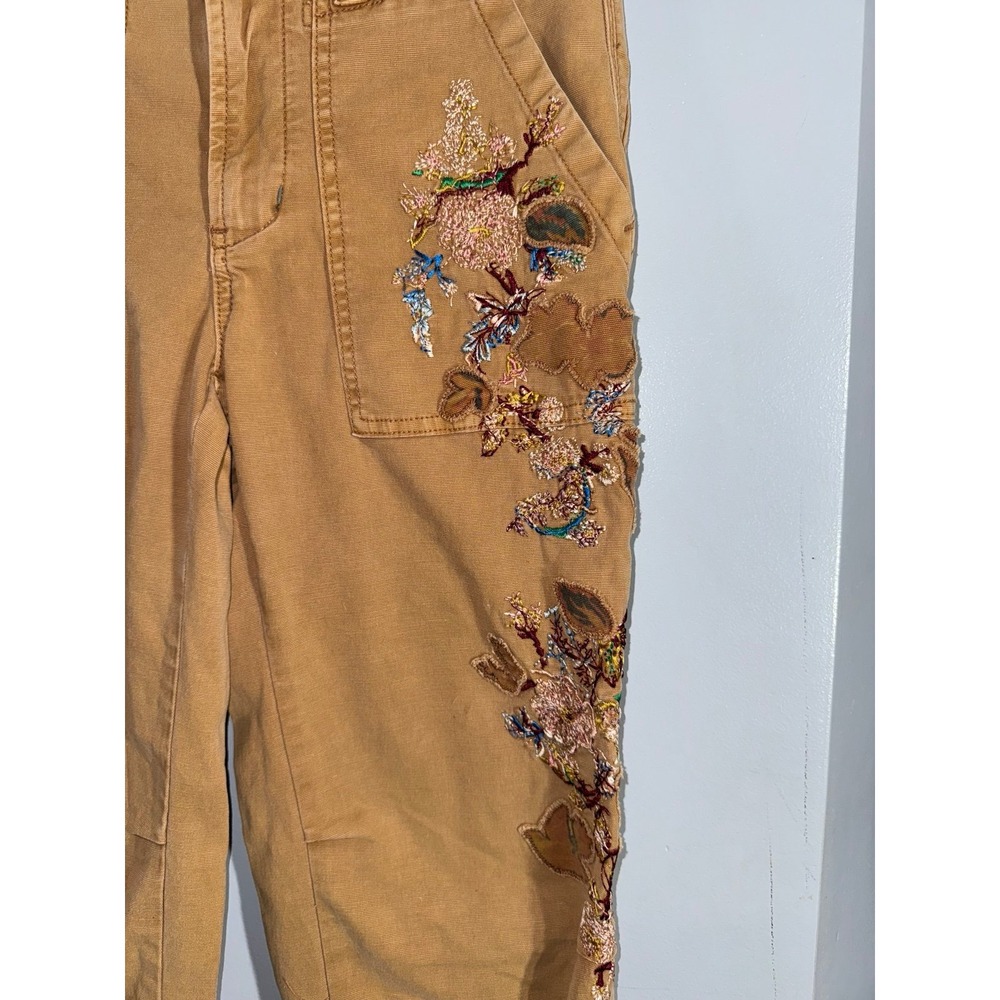 Anthropologie The wanderer embroidered cargo pants tan boho mid rise size 26" - Picture 5 of 12
